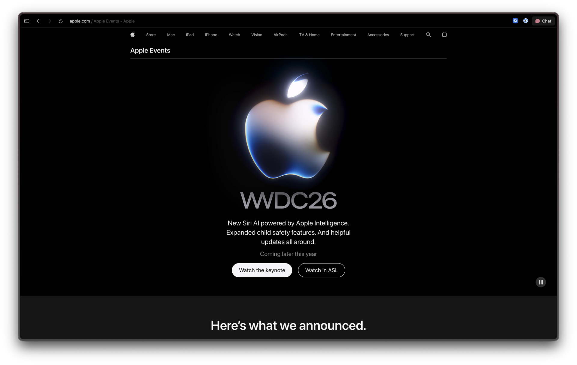 Screenshot of Apple Events 
