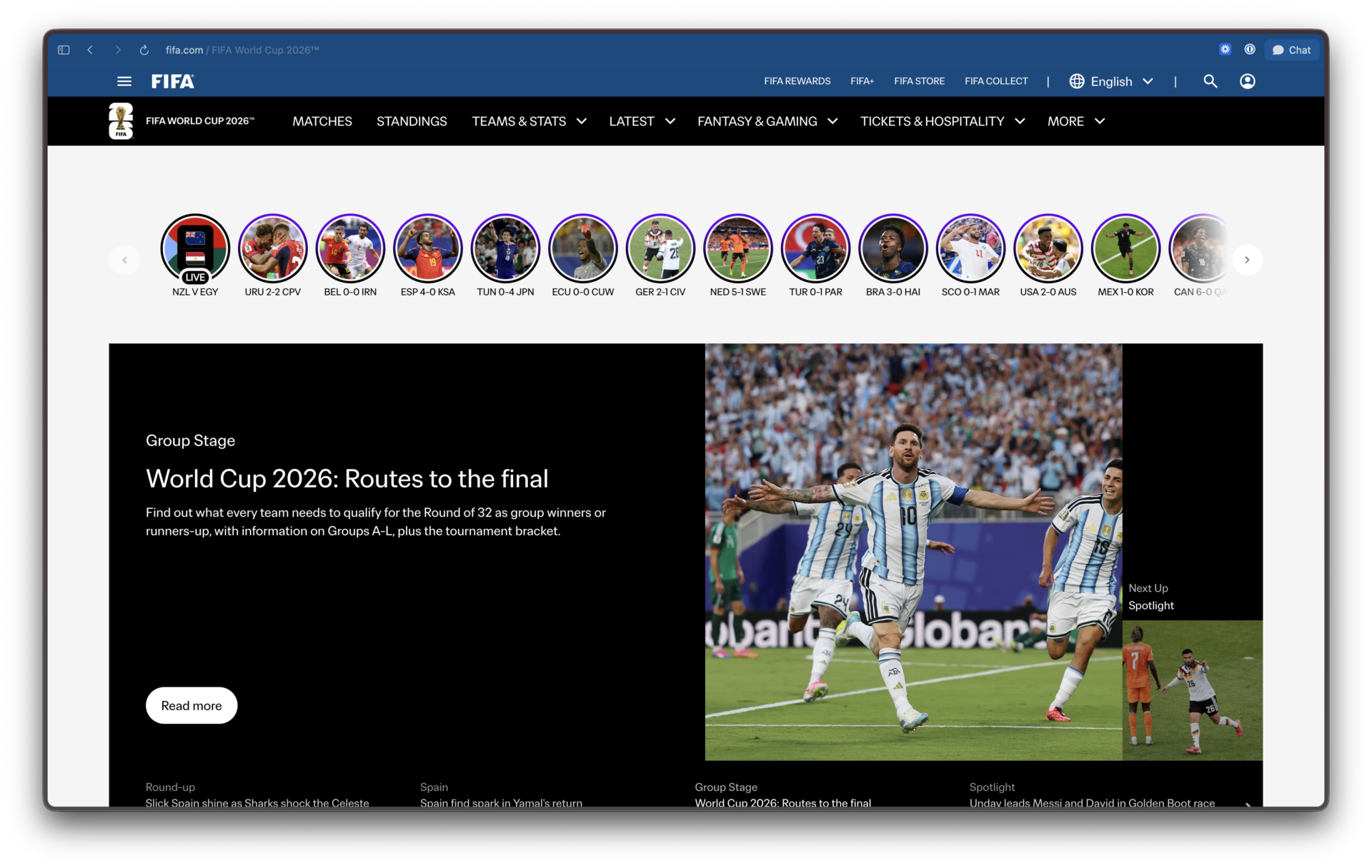 Screenshot of FIFA website